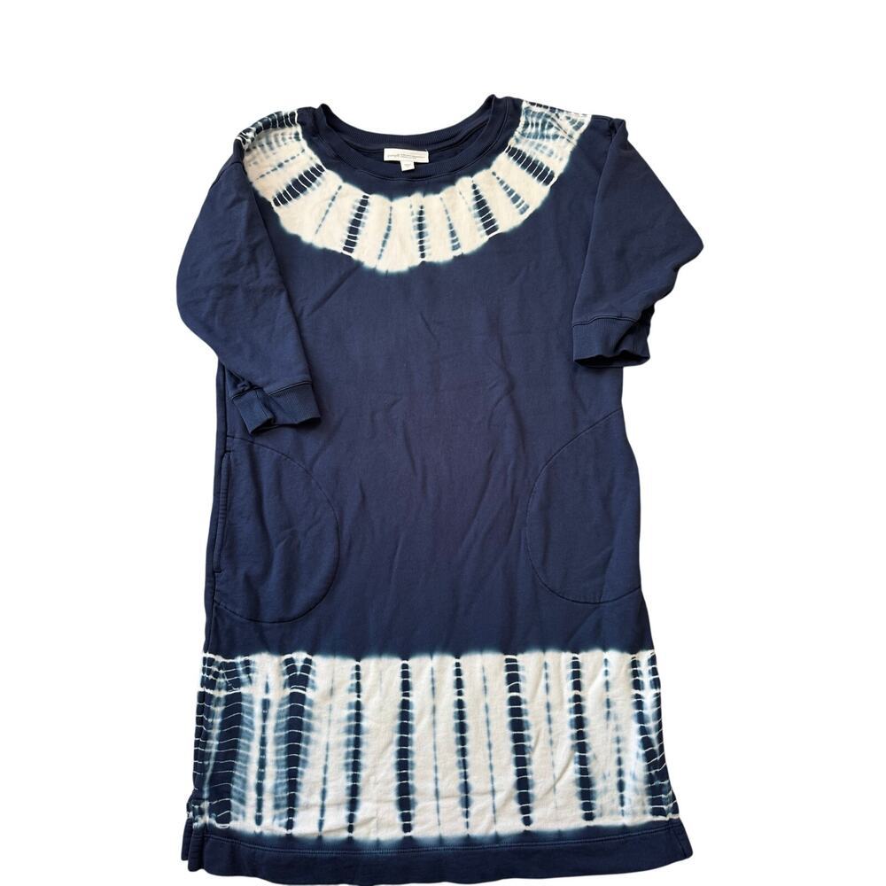 PURE JILL Women's SOFT Sweatshirt Dress, Small; Pockets, 3/4 sleeves, Blue